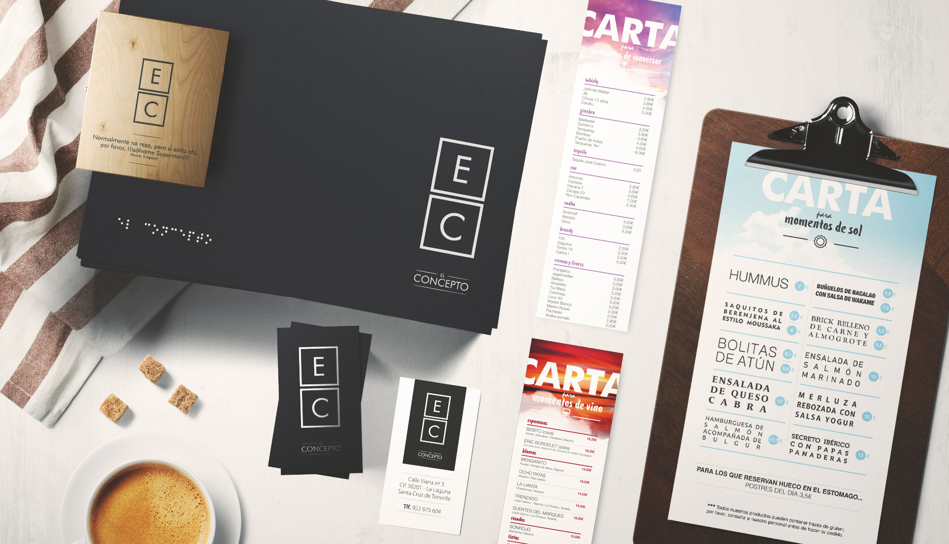 Cartas, manteles tarjetas y menú