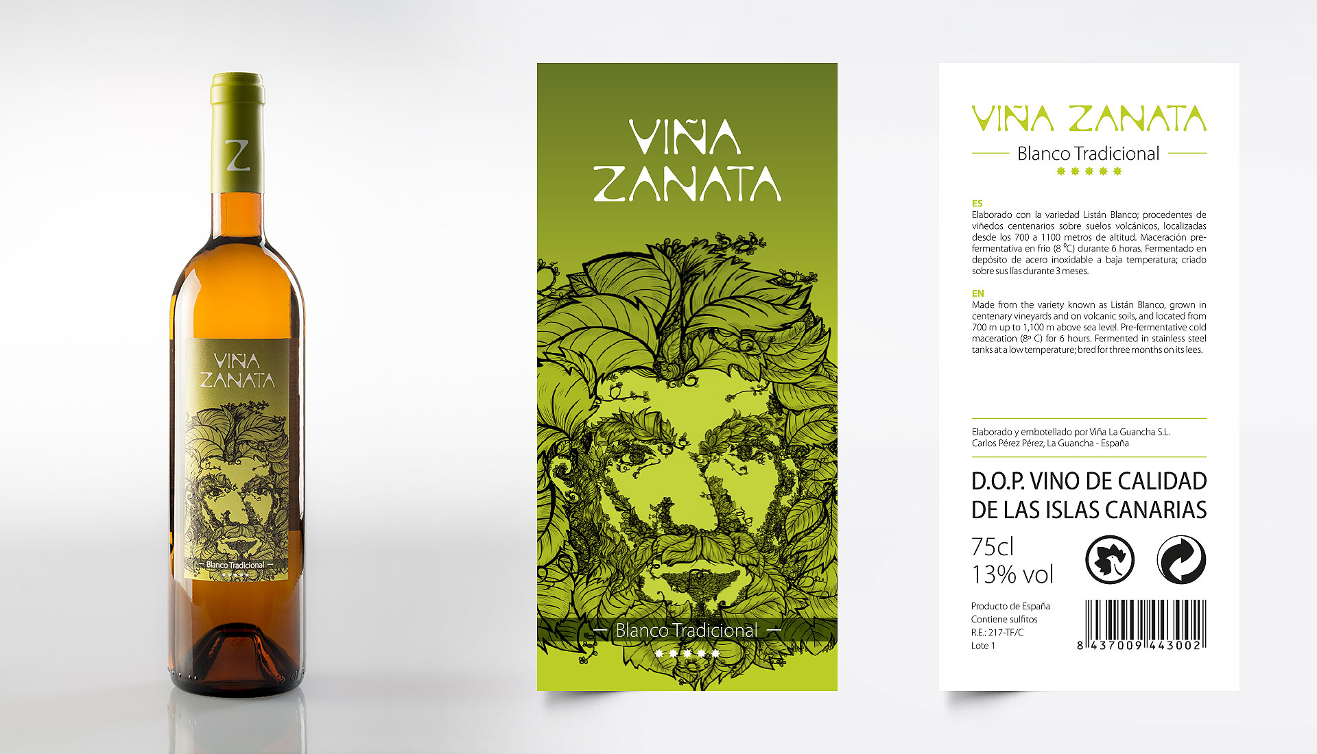 Etiqueta packaging blanco tradicional Viña Zanata