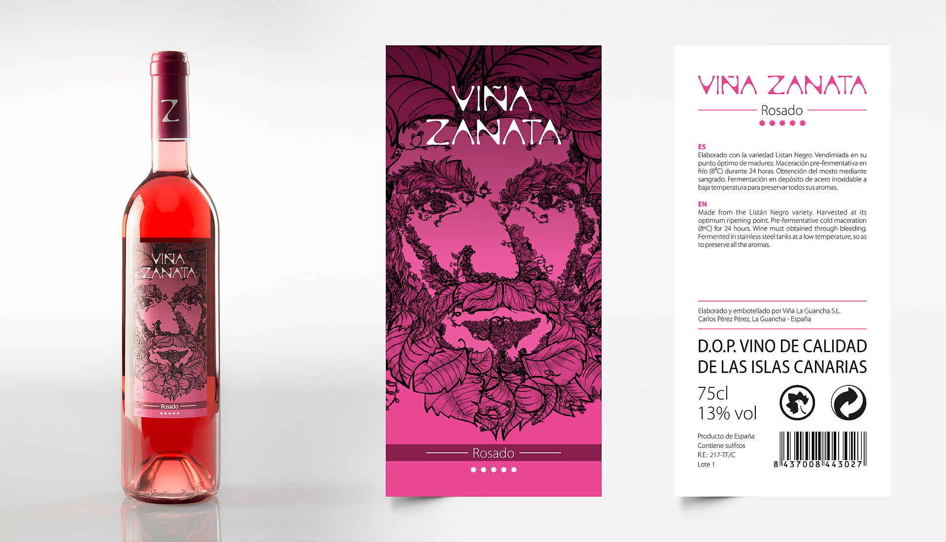 Etiqueta packaging rosado Viña Zanata