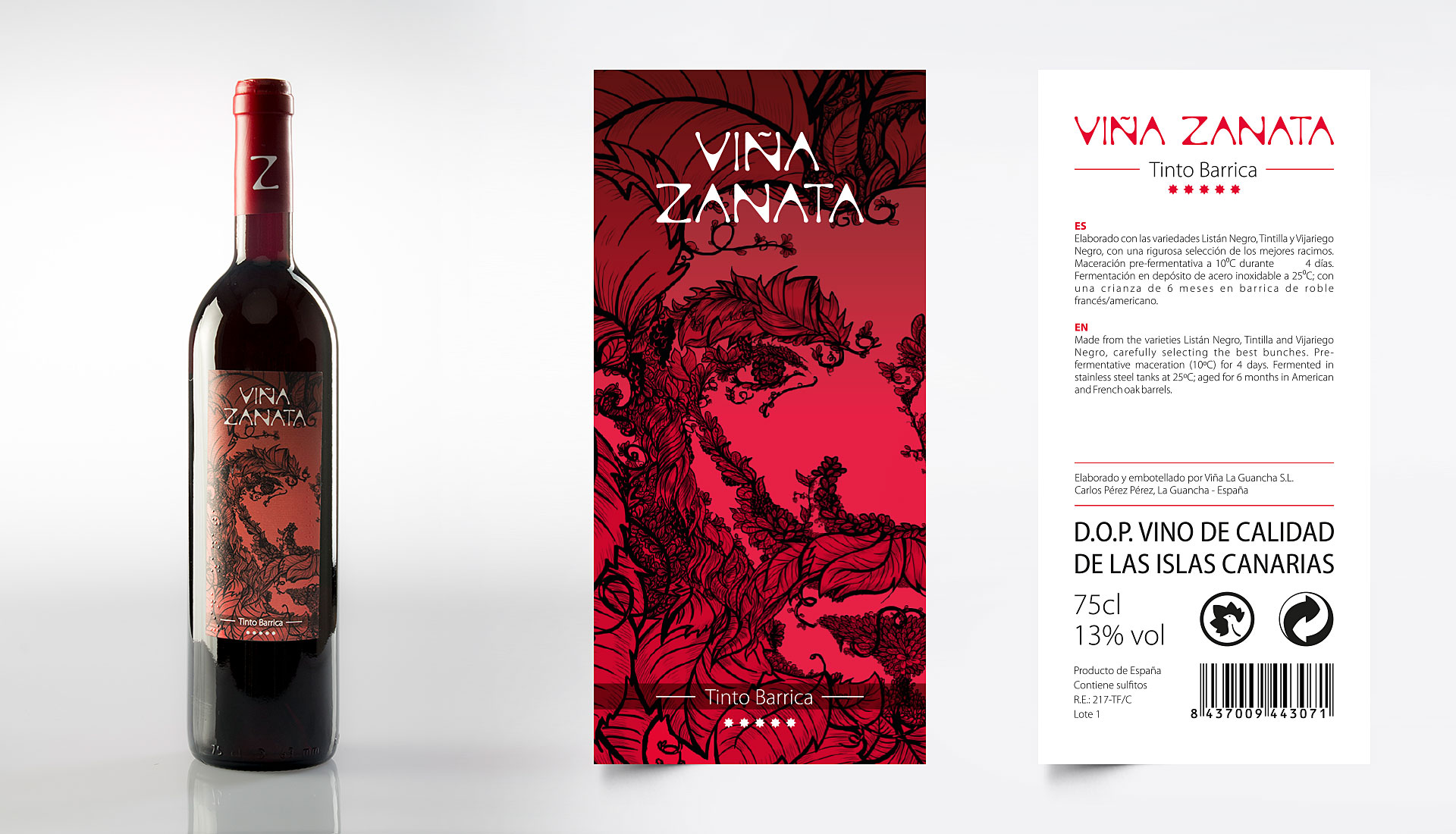 Etiqueta packaging tinto barrica Viña Zanata