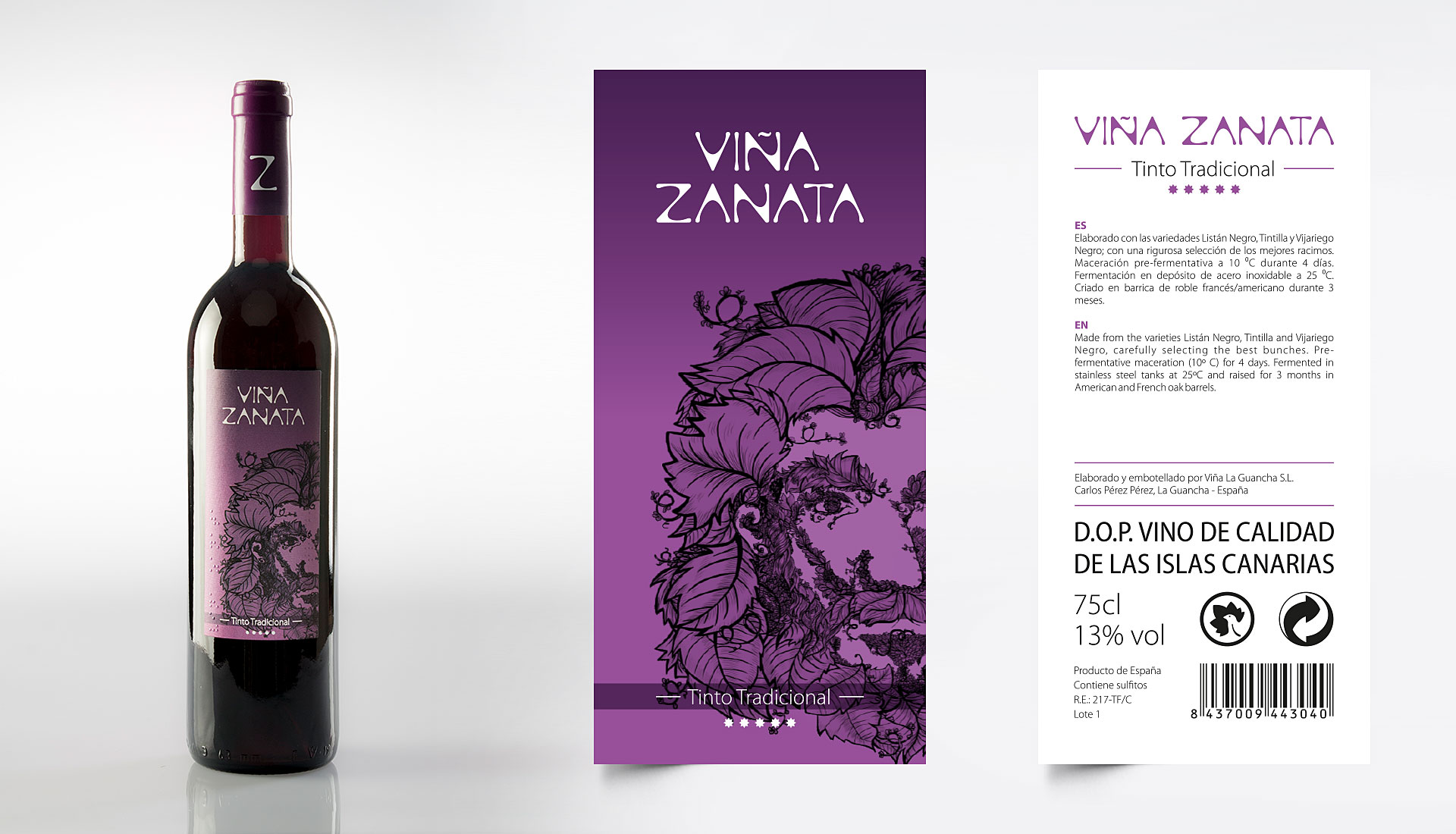 Etiqueta packaging tinto tradicional Viña Zanata