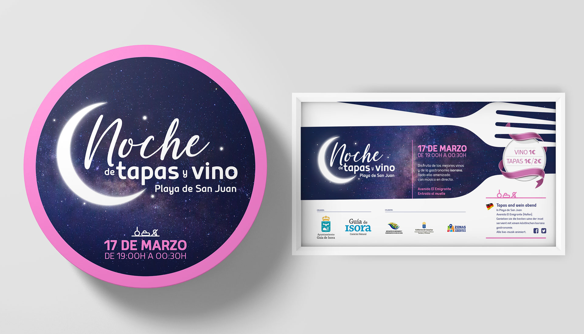 Pegatina suelo y cartel Noche de Tapas y vino